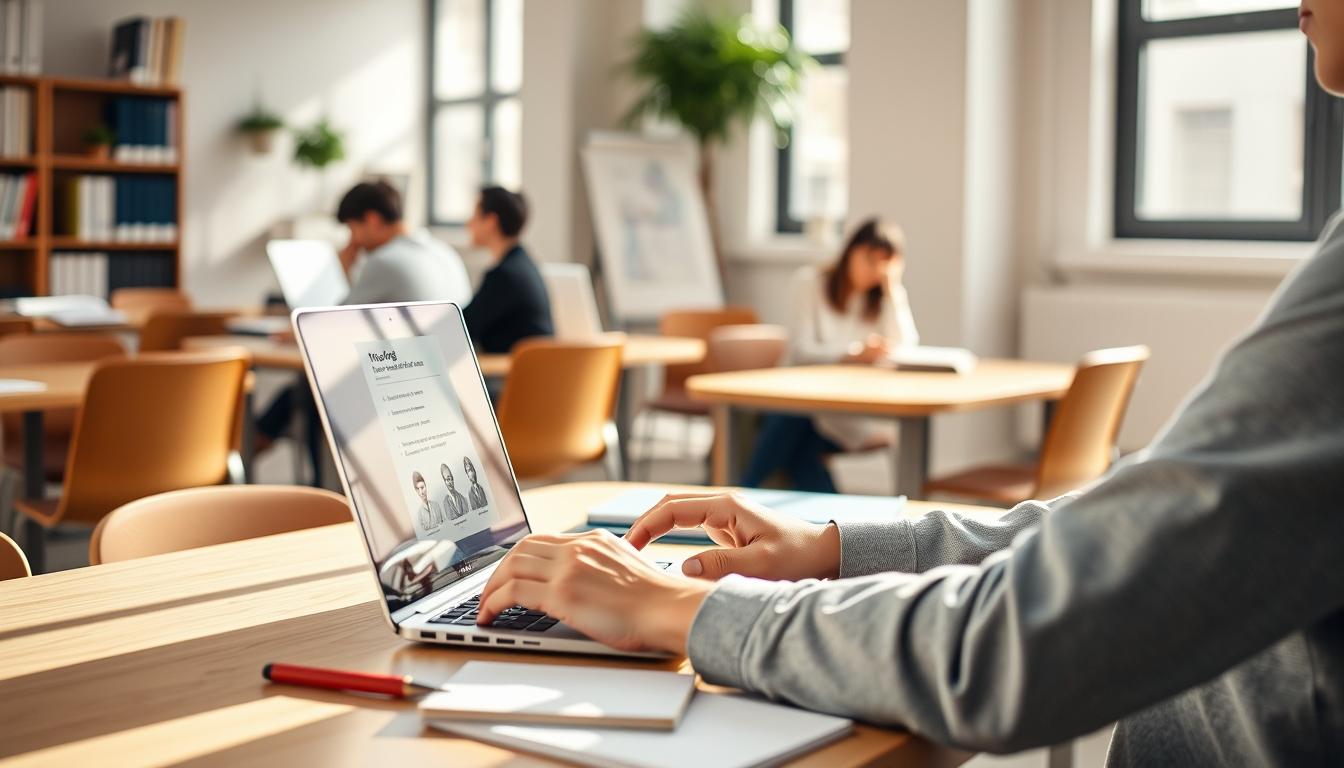 Student using a study guide to organize academic notes